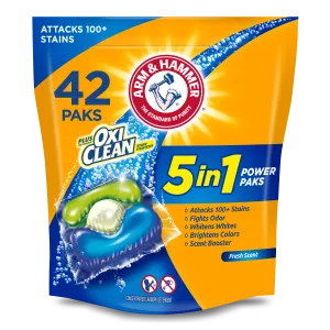 Arm & Hammer Plus OxiClean 5-in-1 Laundry Detergent Power Paks, 42 Count (Packaging may vary)