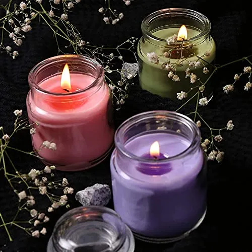 Belicia Scented Wax Candles in Glass Jar Set (Lemon Grass, Lavender, Rose) - Pack of 3