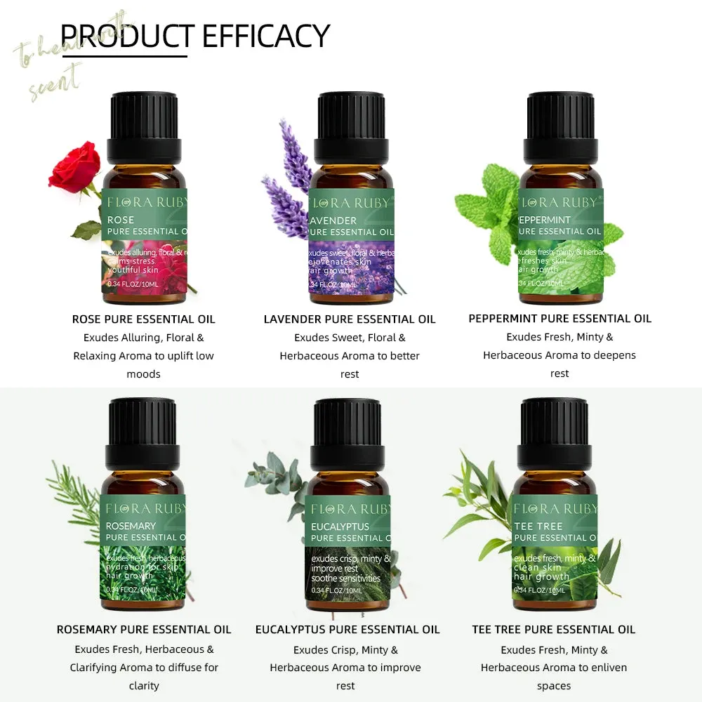 Essential Oils Set Of 6/Pc Essential Oil for Diffusers Aromatherapy Oils Eucalyptus,Lavender,Rosemary,Peppermint Pure Oil