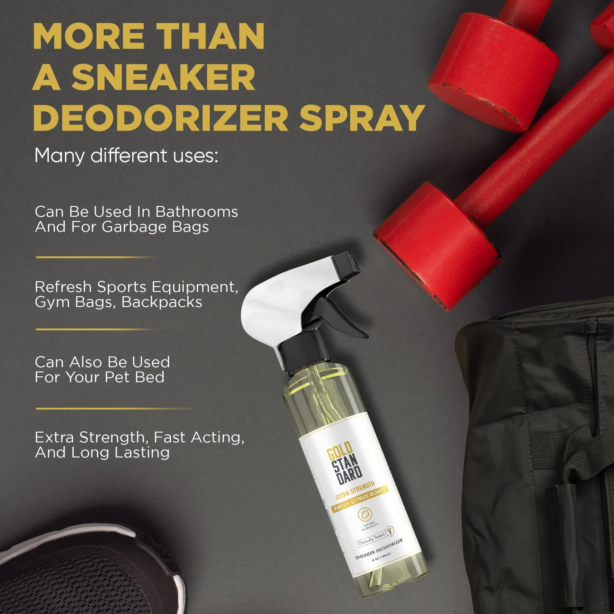 Gold Standard Natural Shoe Deodorizer Spray - 6 Oz. Shoe Odor Eliminator Spray - Shoes Smell Remover Provides Extra Strength & Long Lasting Fresh Citrus Burst - Shoe Odor Remover Spray