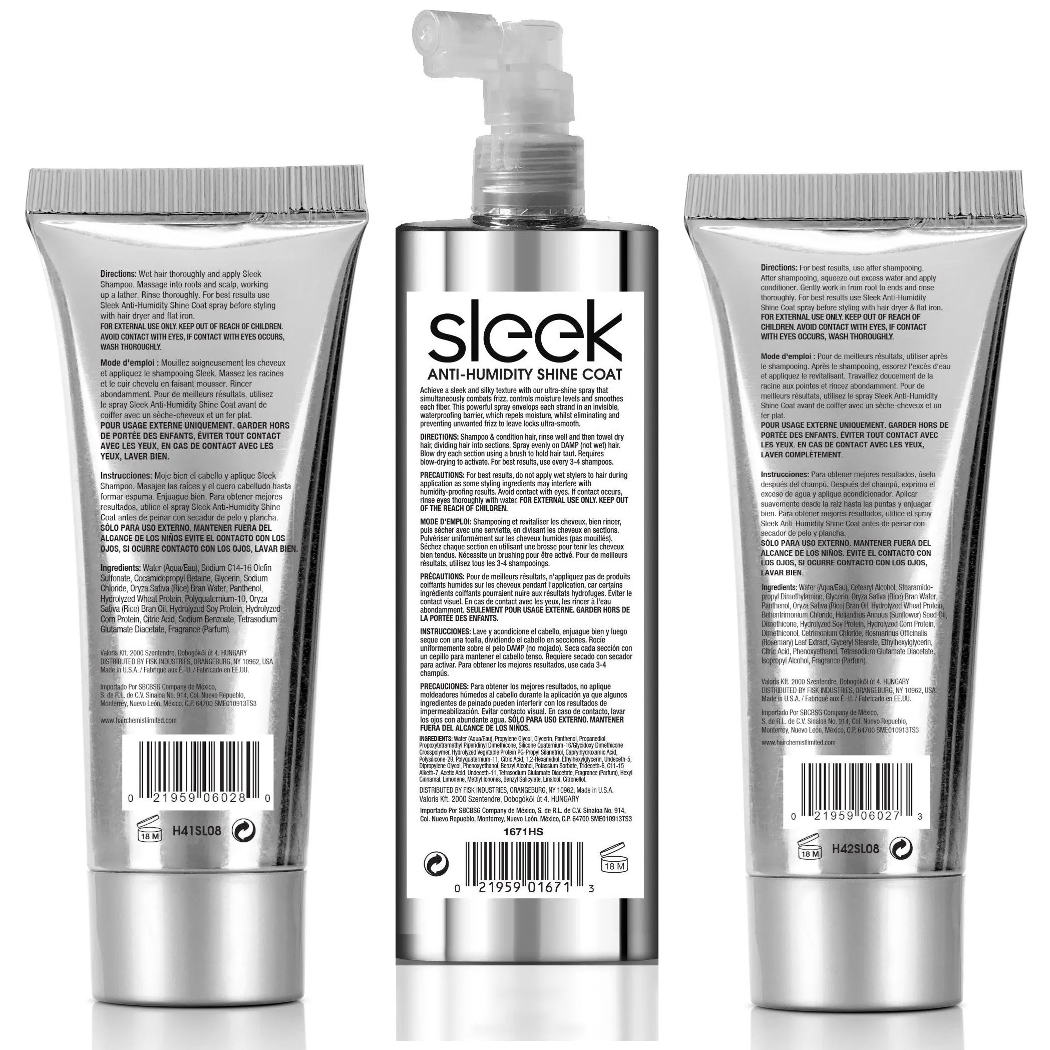 Hair Chemist Sleek Anti-Humidity Shampoo 8oz, Conditioner 8oz & Shine Coat 8oz 3-PC SET - Frizzy Hair Shampoo and  Anti-Frizz Treatment Collection for Silky Hair & Super Straight Hair