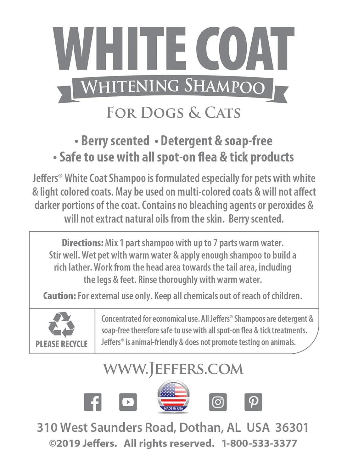 Jeffers White Coat Pet Shampoo