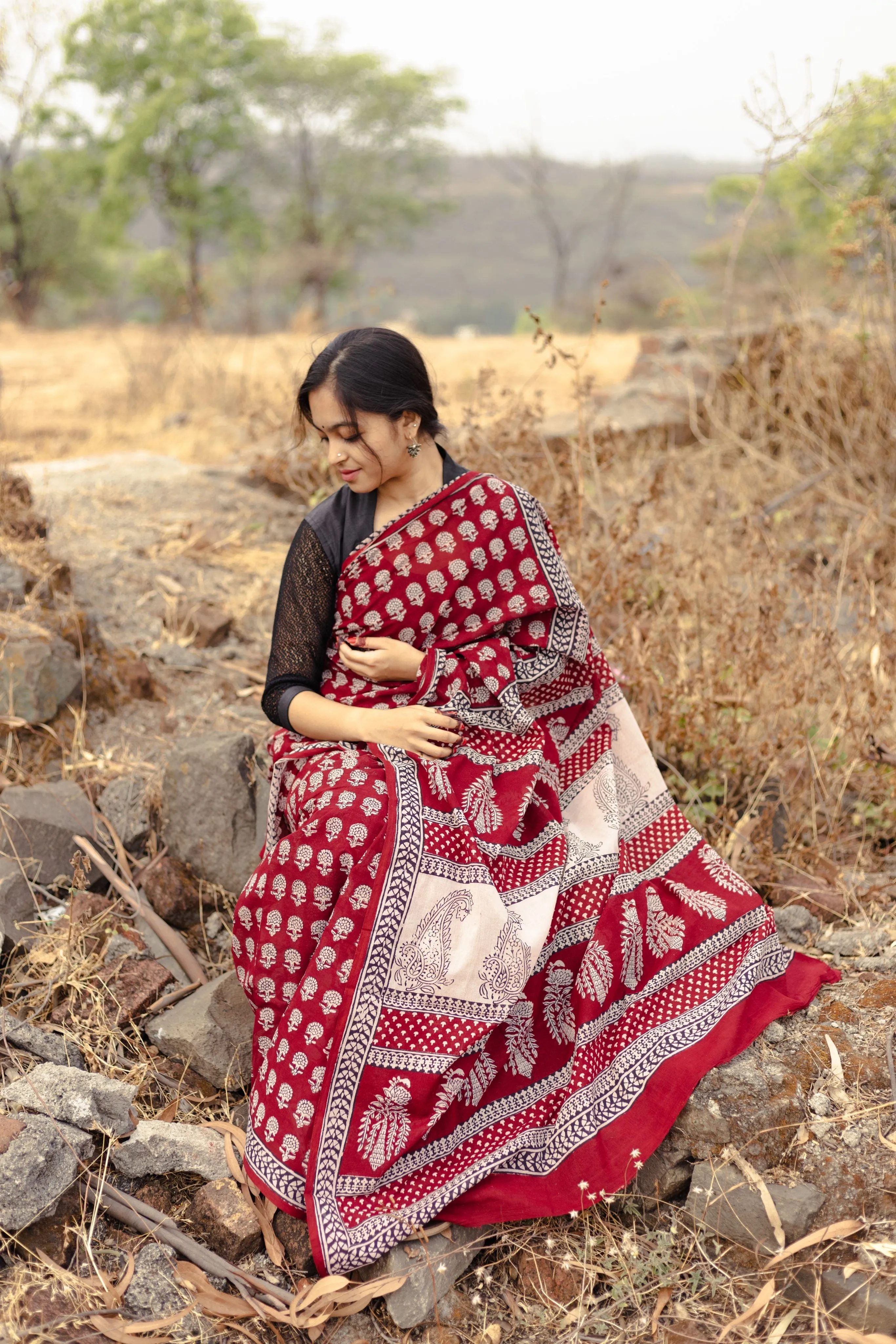 Kaisori Nandana Champa handblockprinted cotton saree