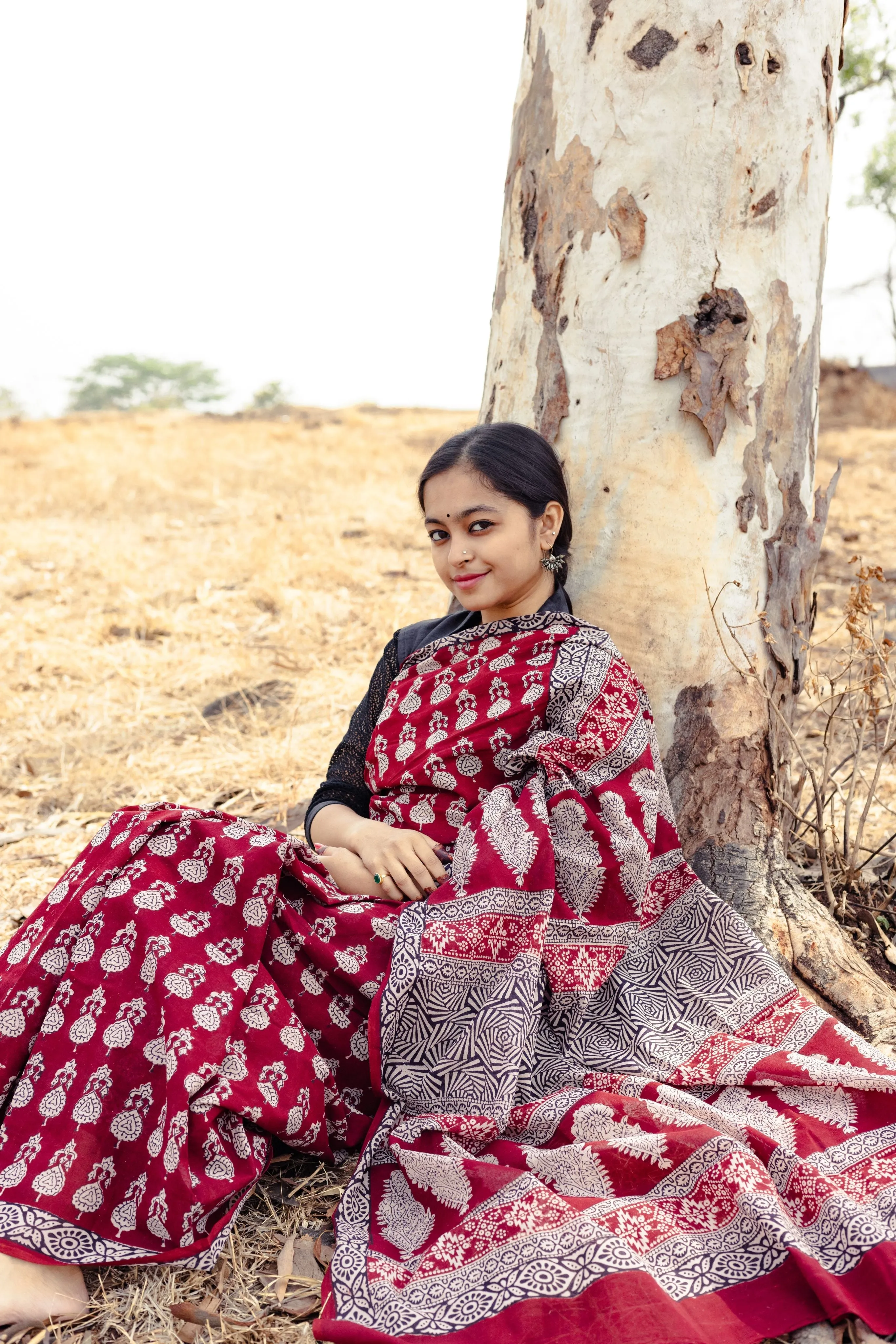 Kaisori Nandana Jhumka handblockprinted cotton saree