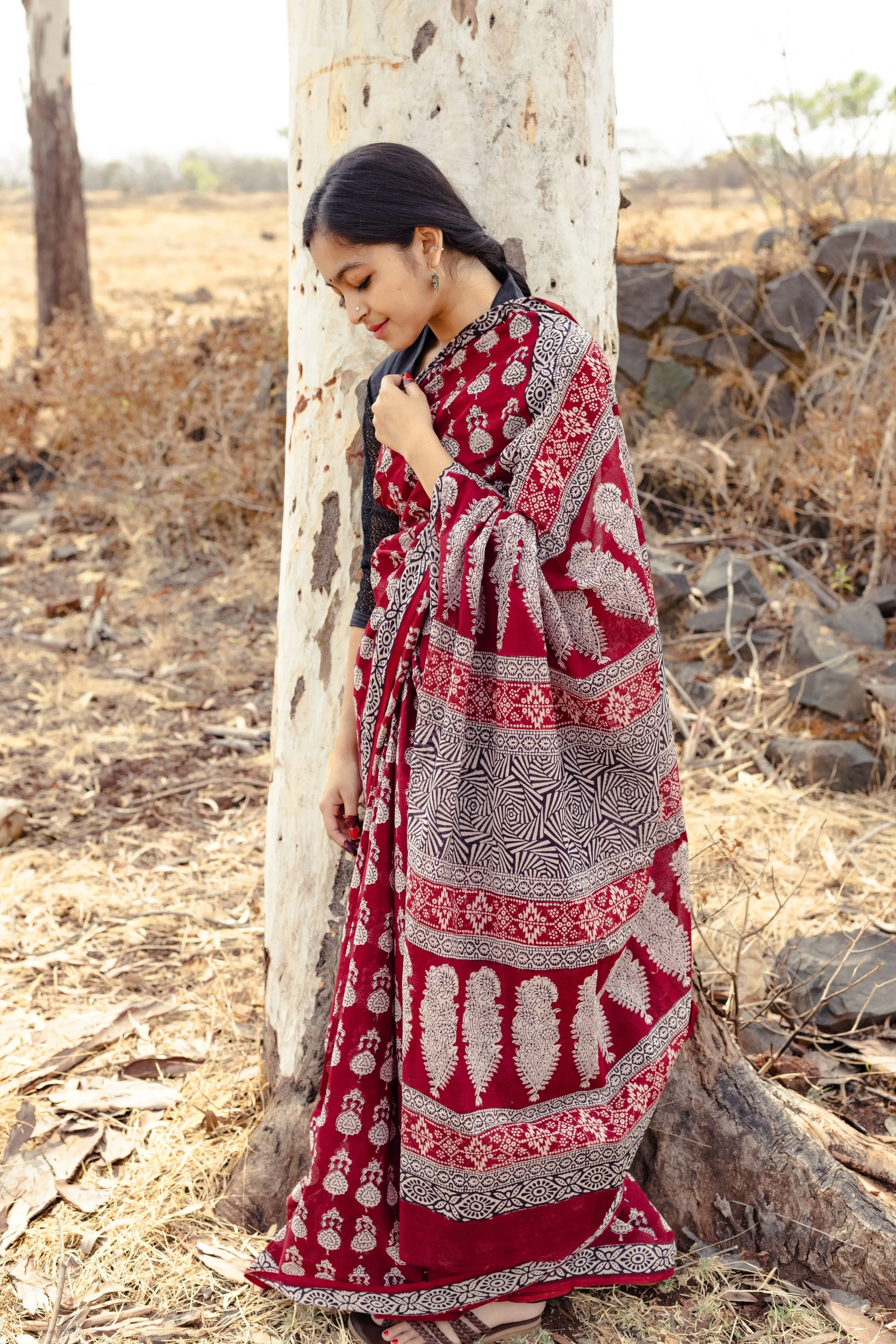 Kaisori Nandana Jhumka handblockprinted cotton saree