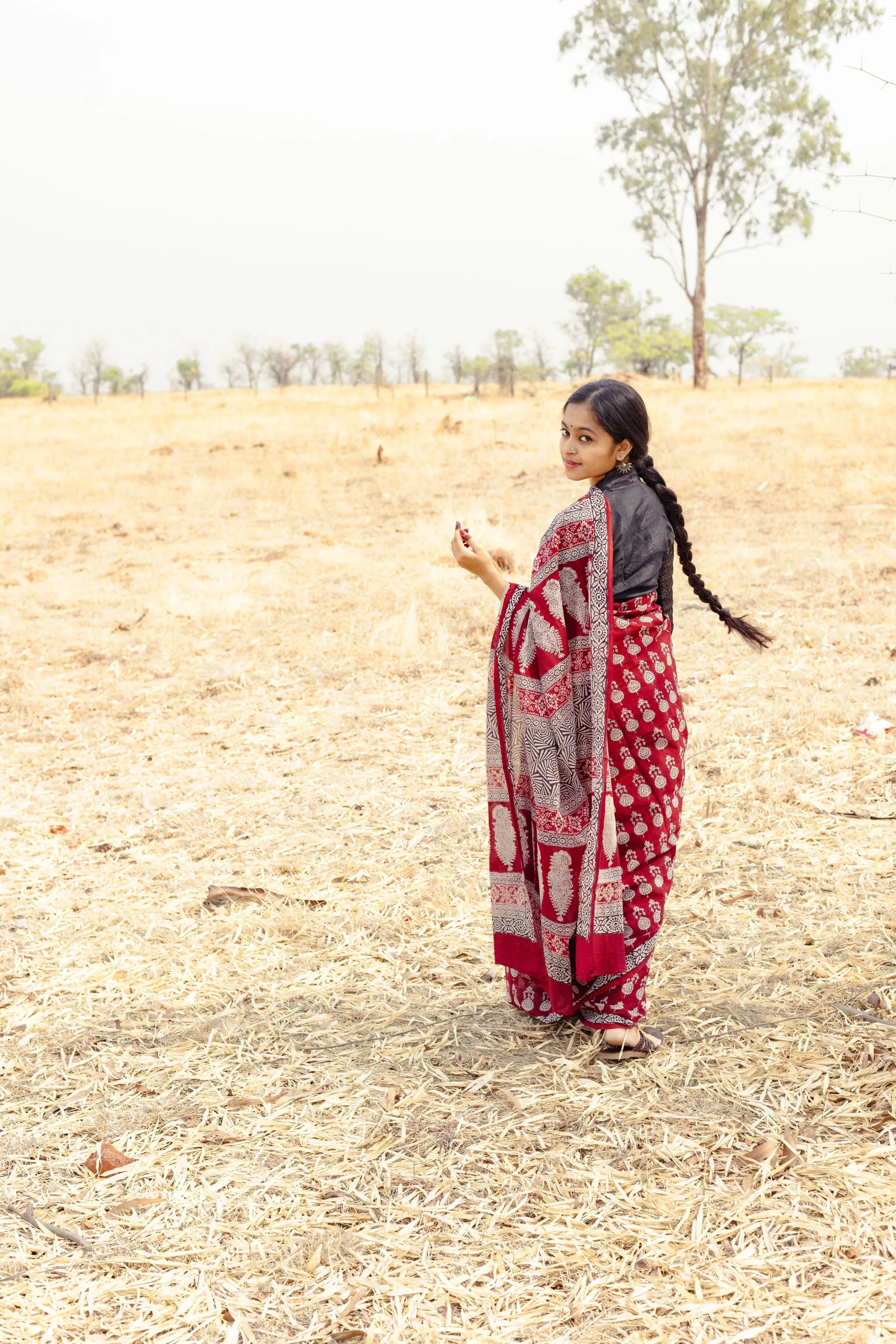 Kaisori Nandana Jhumka handblockprinted cotton saree