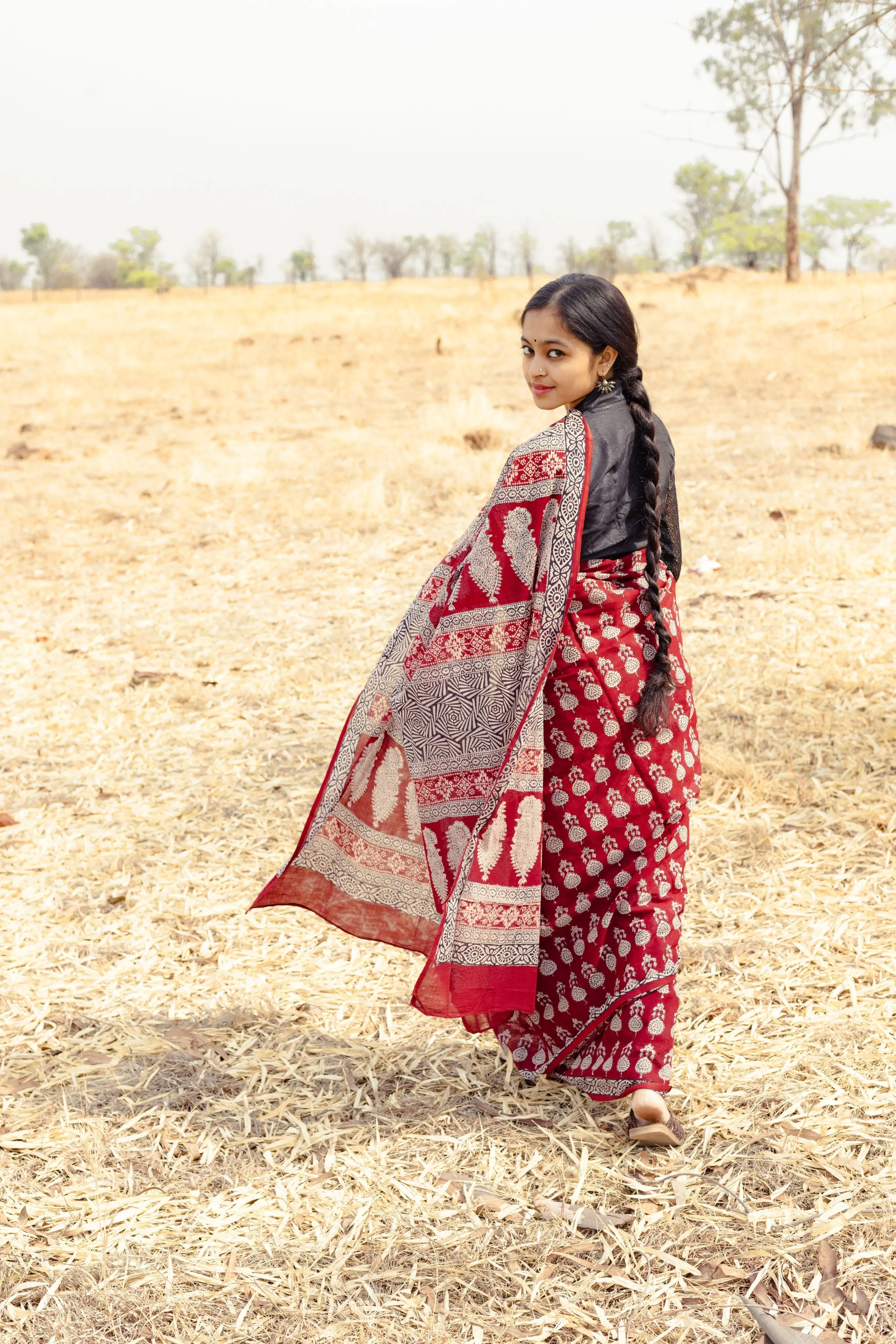 Kaisori Nandana Jhumka handblockprinted cotton saree