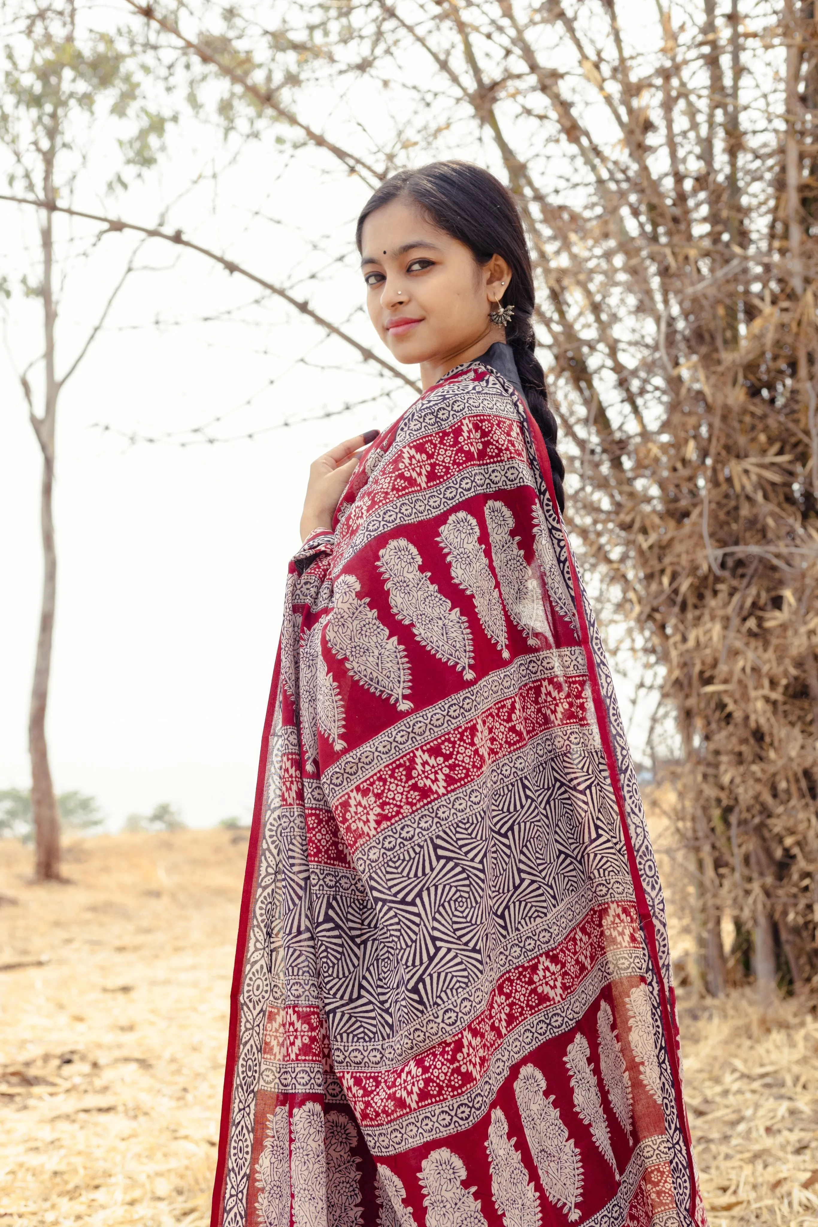 Kaisori Nandana Jhumka handblockprinted cotton saree