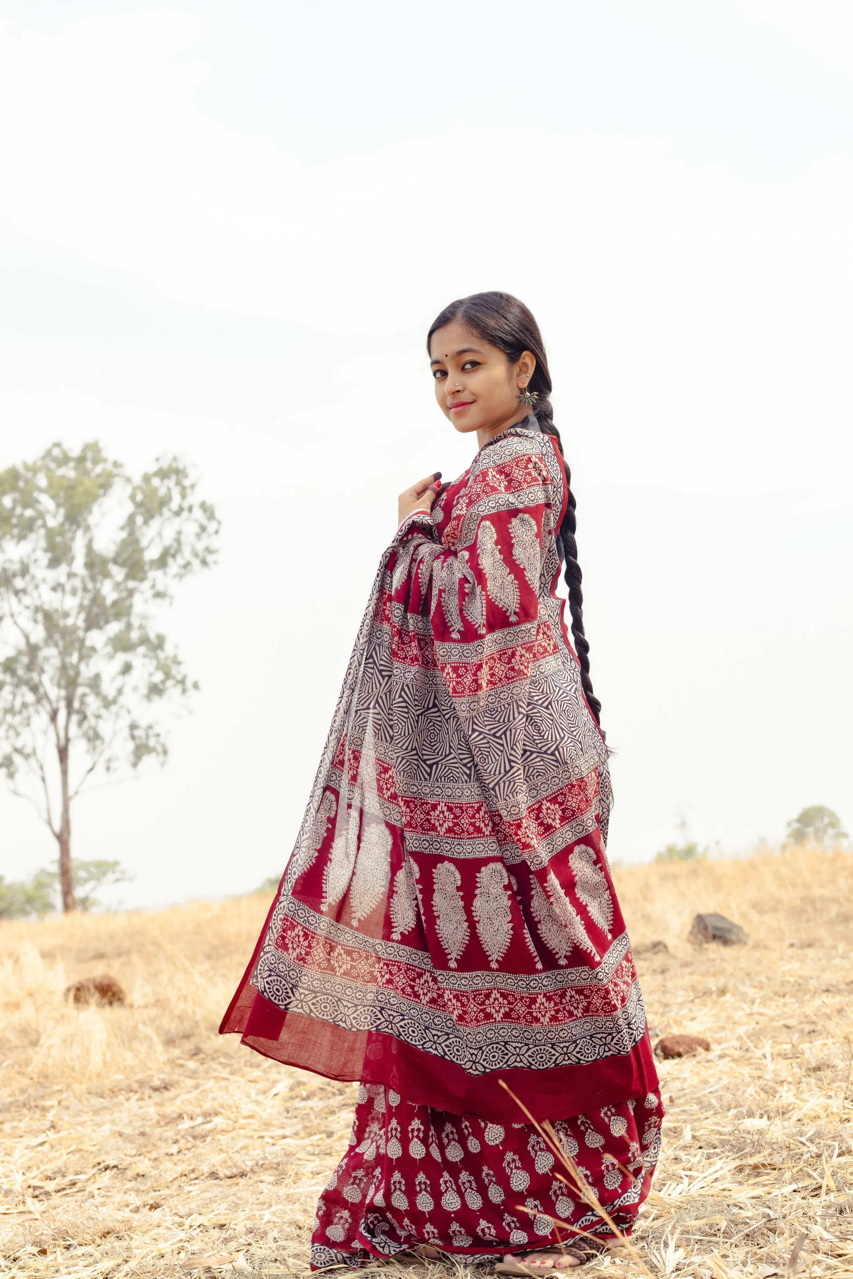 Kaisori Nandana Jhumka handblockprinted cotton saree