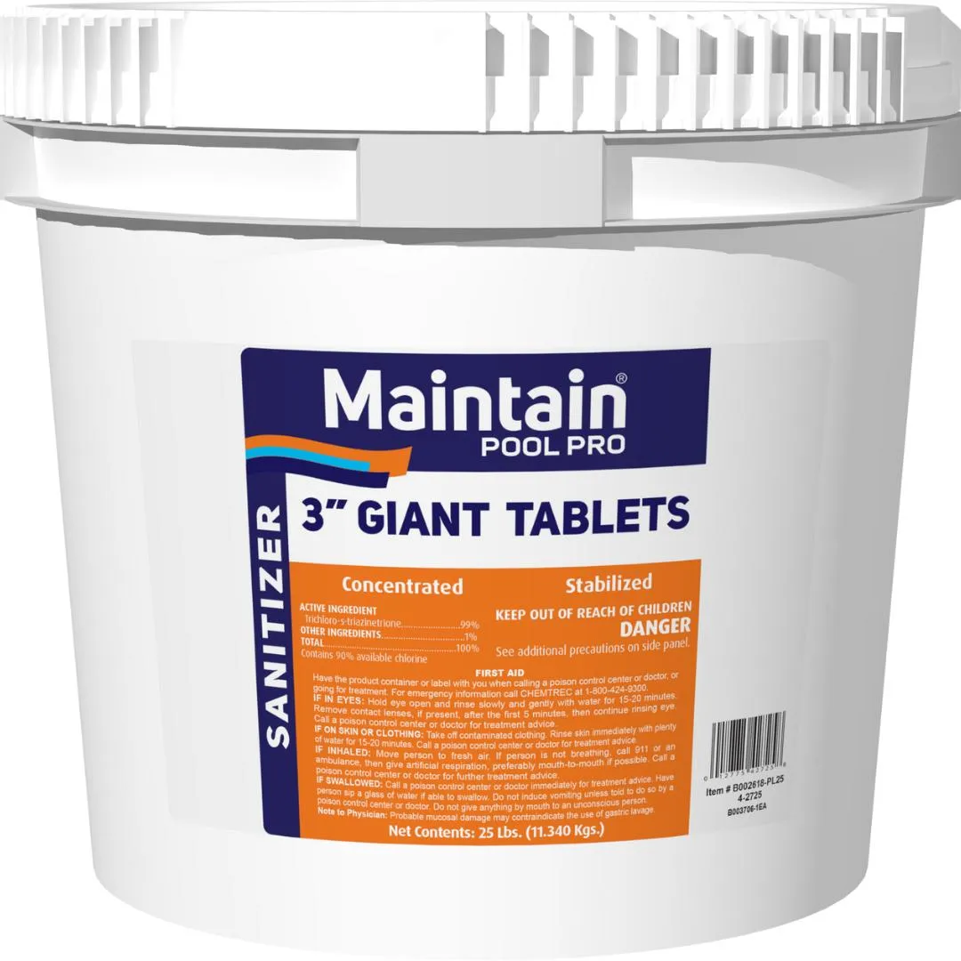 Maintain 3 Inch Chlorine Tablets, 25 lbs. - Stabilized 99% Tri-Chloro