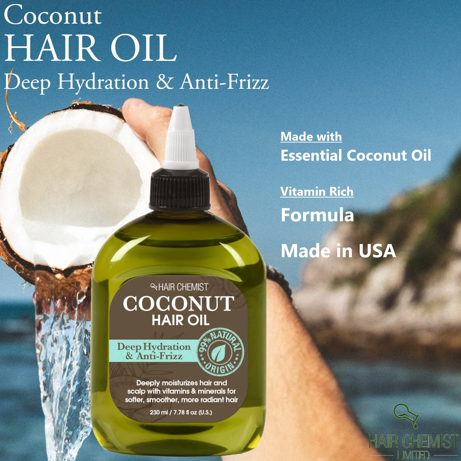 Nature's Spirit Coconut Shampoo 33.8 ounce, Conditioner 33.8 ounce, Hair Mask 8 ounce and Hair Oil 8 ounce (4-Piece Set)