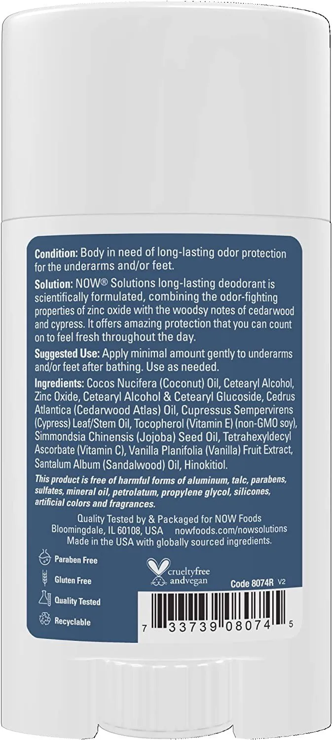 Now Foods Long-Lasting Deodorant Cedarwood & Cypress 2.2 oz Stick