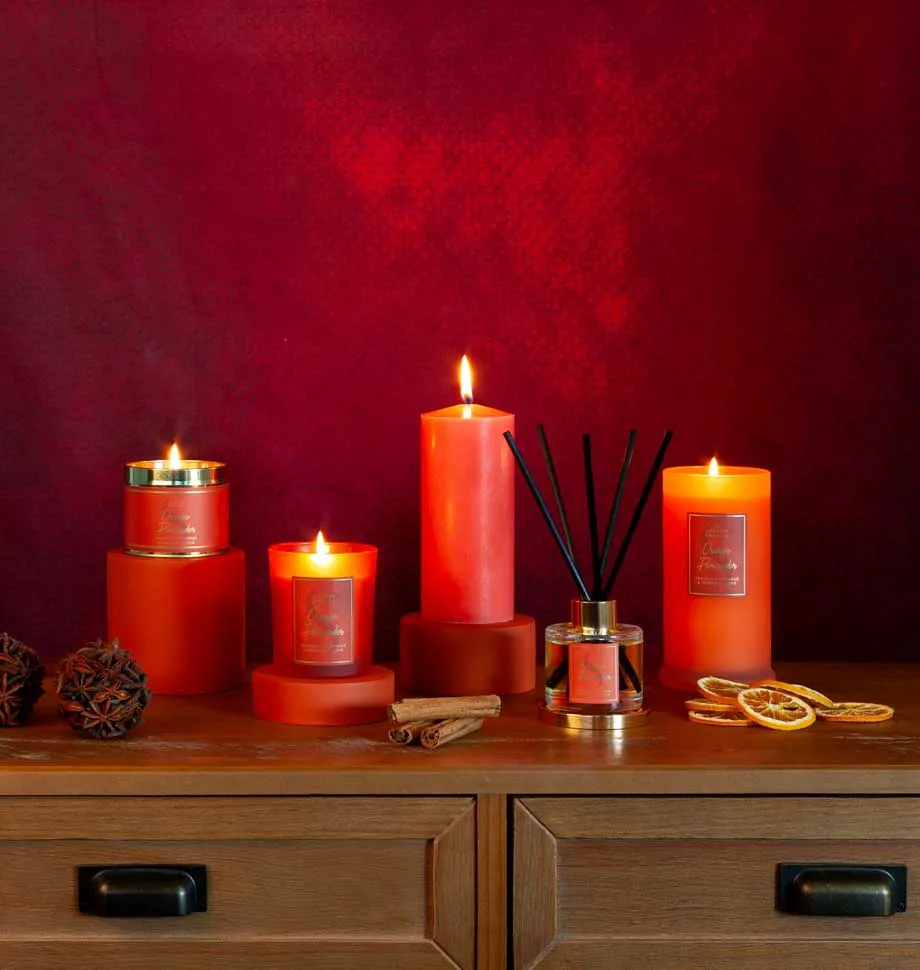 Orange Pomander Pillar Candle