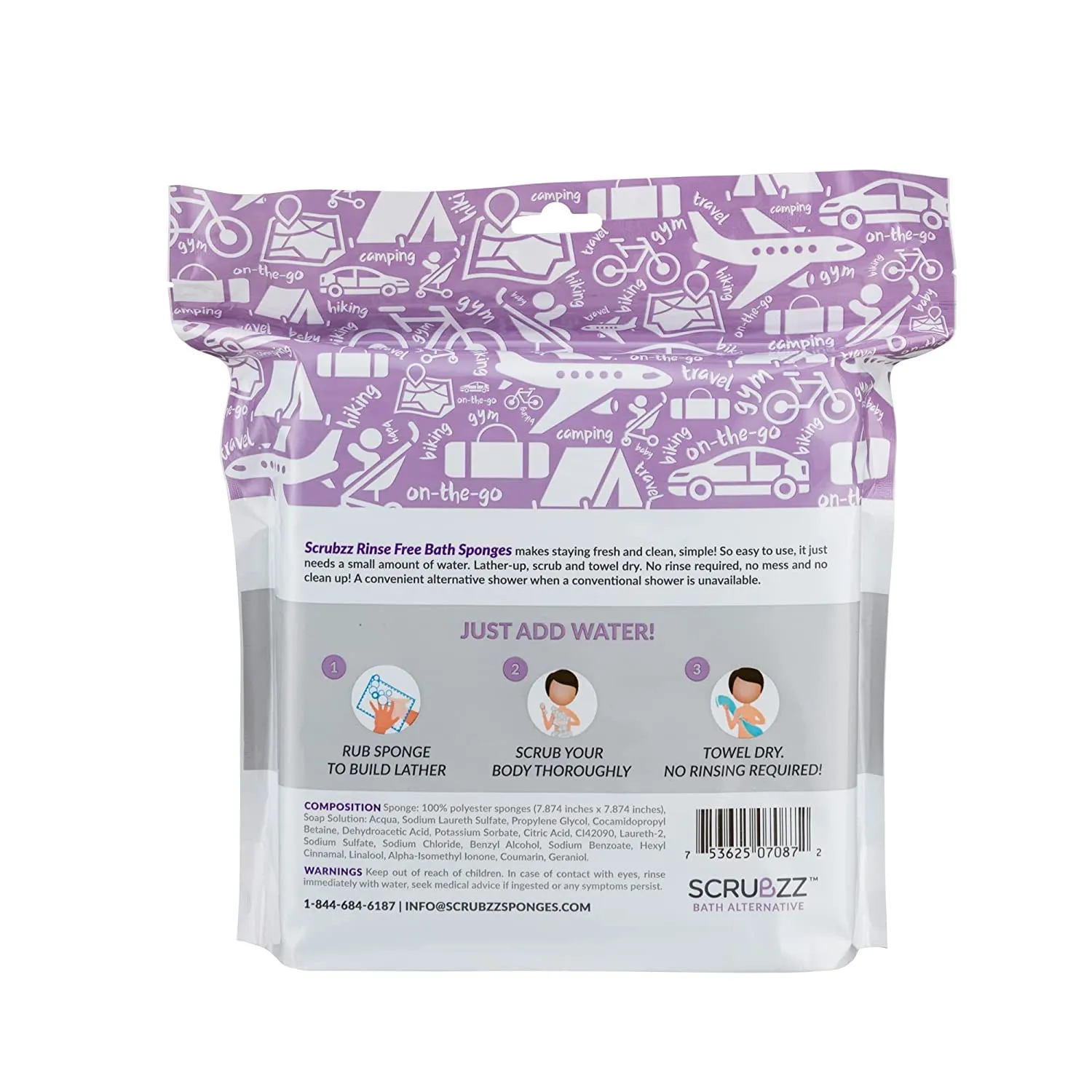 Scrubzz Lavender Scented No-Rinse Bathing Wipes - Disposable, All-in-1 Single Use Shower Wipes, 25-Pack - No Shampoo or Rinsing Required