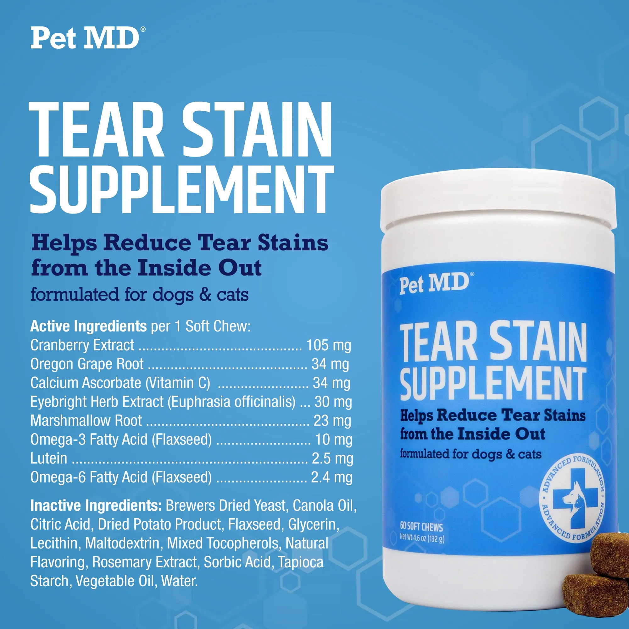 Tear Stain Remover for Dogs & Cats - 60 Count