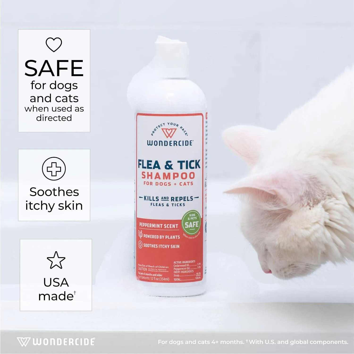 Wondercide Flea & Tick Shampoo for Dogs   Cats, Peppermint, 12 oz